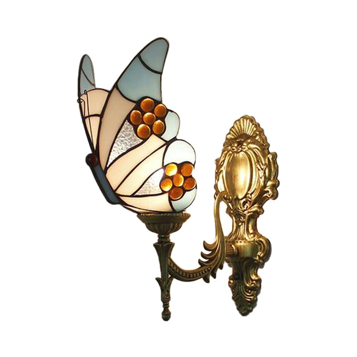 Lisslune | Blue butterfly wall lamp in lodge style with art glass 1 light wall lamp for the kitchen