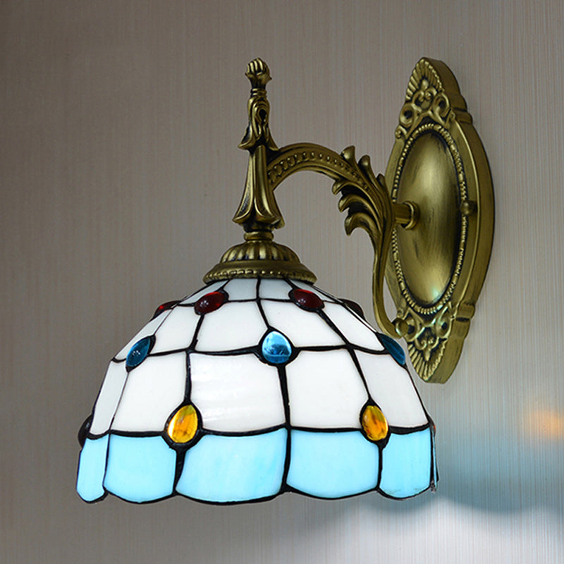 Lisslune | Stained Glass Dome Wall Light Fixture with Colorful Beaded Tiffany 1 Head Wall Light in Pink/Orange/Green/Blue