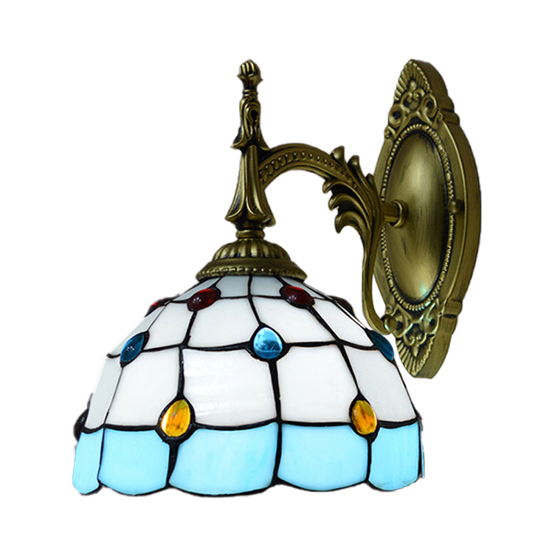 Lisslune | Stained Glass Dome Wall Light Fixture with Colorful Beaded Tiffany 1 Head Wall Light in Pink/Orange/Green/Blue