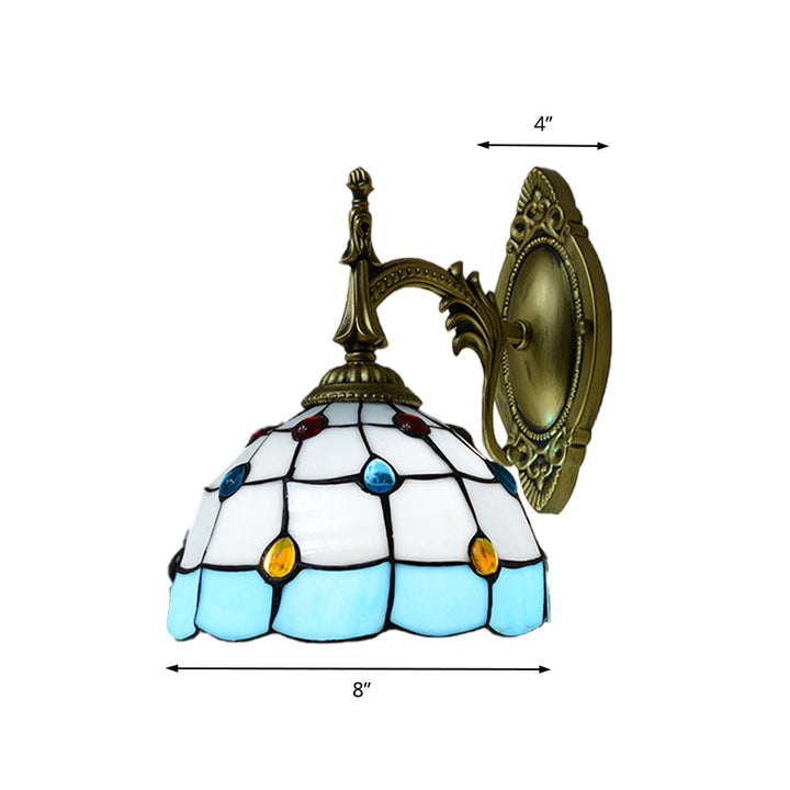 Lisslune | Stained Glass Dome Wall Light Fixture with Colorful Beaded Tiffany 1 Head Wall Light in Pink/Orange/Green/Blue