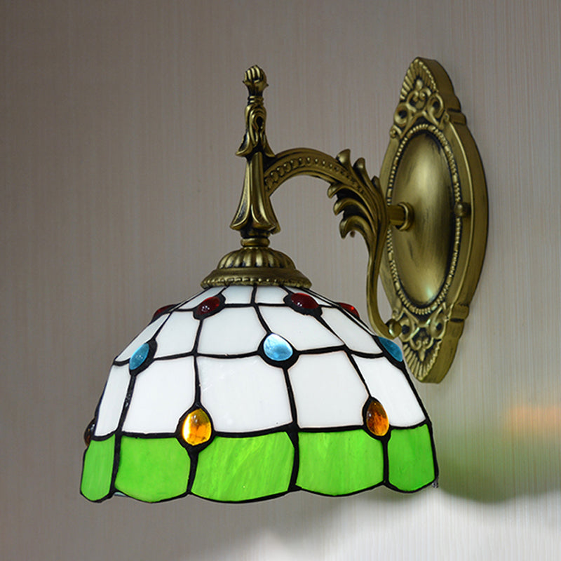 Lisslune | Stained Glass Dome Wall Light Fixture with Colorful Beaded Tiffany 1 Head Wall Light in Pink/Orange/Green/Blue