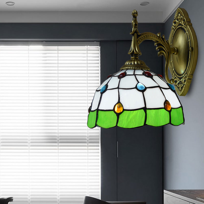 Lisslune | Stained Glass Dome Wall Light Fixture with Colorful Beaded Tiffany 1 Head Wall Light in Pink/Orange/Green/Blue