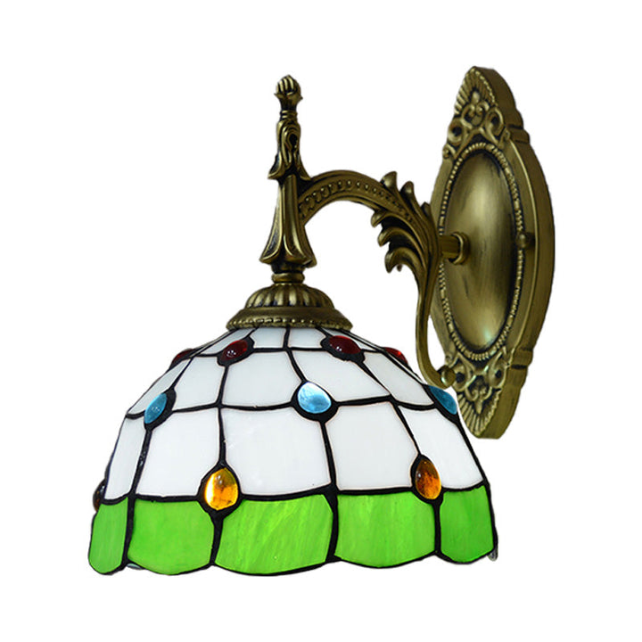 Lisslune | Stained Glass Dome Wall Light Fixture with Colorful Beaded Tiffany 1 Head Wall Light in Pink/Orange/Green/Blue