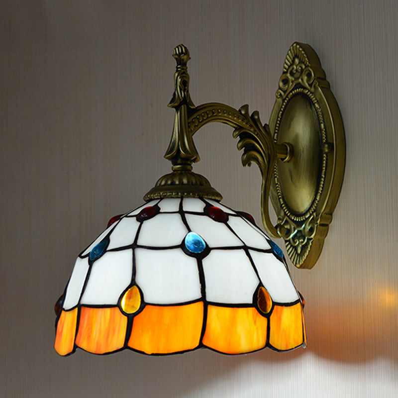 Lisslune | Stained Glass Dome Wall Light Fixture with Colorful Beaded Tiffany 1 Head Wall Light in Pink/Orange/Green/Blue