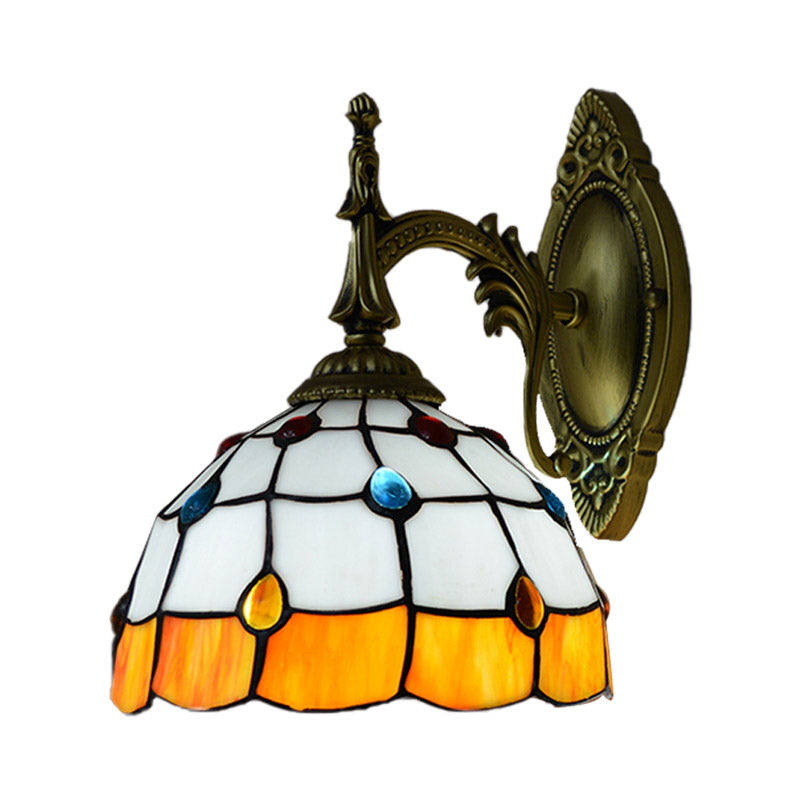 Lisslune | Stained Glass Dome Wall Light Fixture with Colorful Beaded Tiffany 1 Head Wall Light in Pink/Orange/Green/Blue