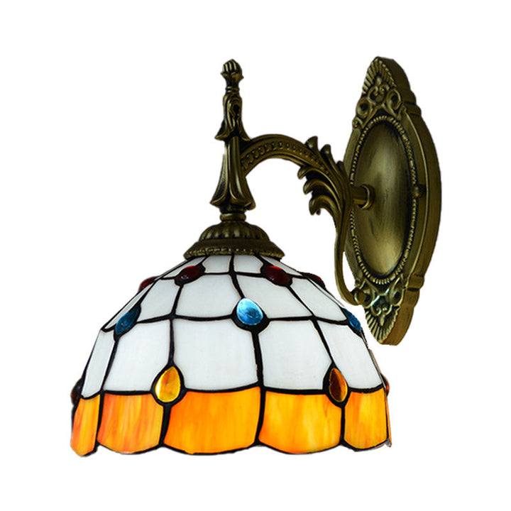 Lisslune | Stained Glass Dome Wall Light Fixture with Colorful Beaded Tiffany 1 Head Wall Light in Pink/Orange/Green/Blue