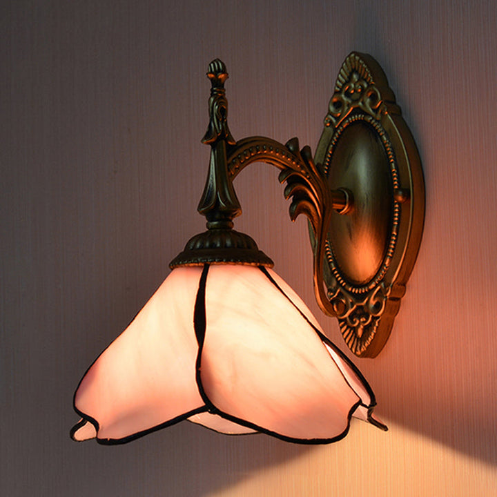 Lisslune | Pink Flower Wall Light Country House Glass 1 Light Wall Lamp for Bedroom