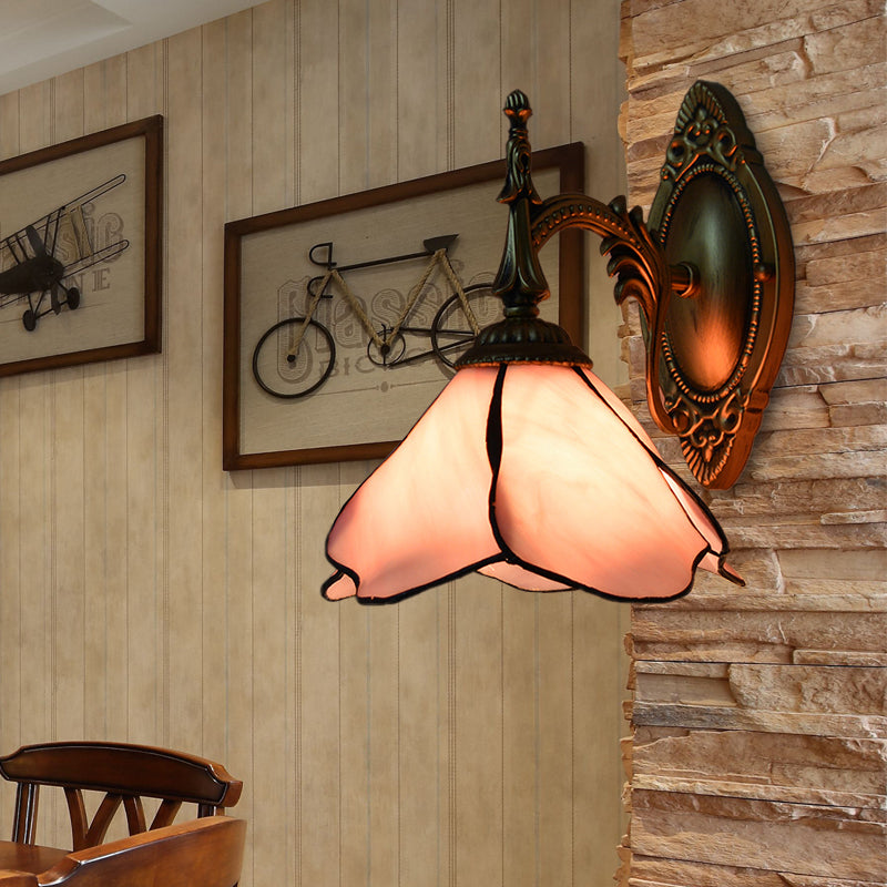 Lisslune | Pink Flower Wall Light Country House Glass 1 Light Wall Lamp for Bedroom