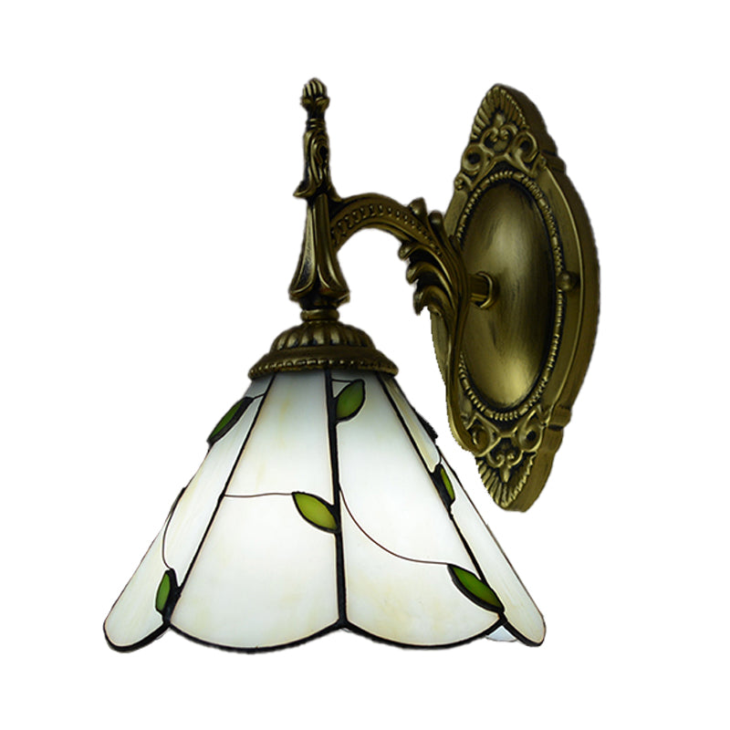 Lisslune | Stained glass leaf wall-mounted light lodge loft 1 light wall lighting in white for bedroom