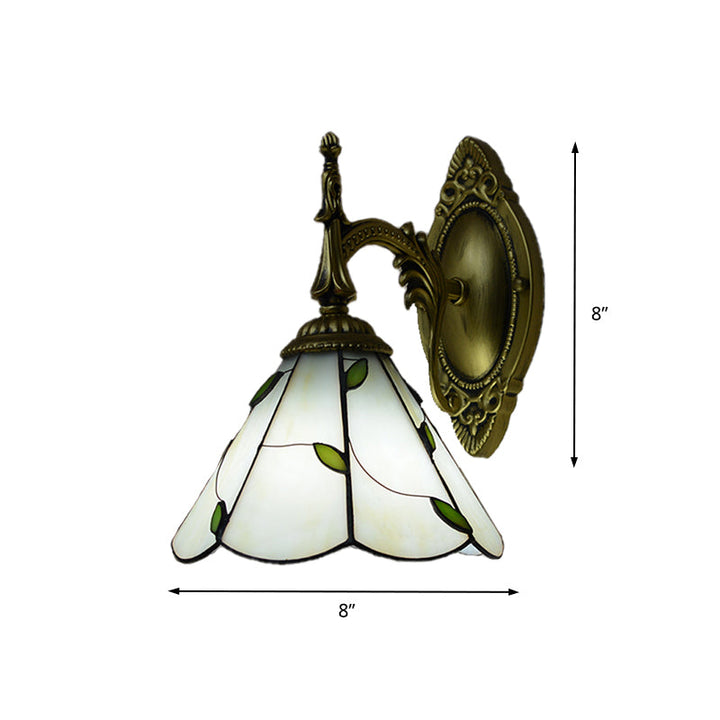 Lisslune | Stained glass leaf wall-mounted light lodge loft 1 light wall lighting in white for bedroom