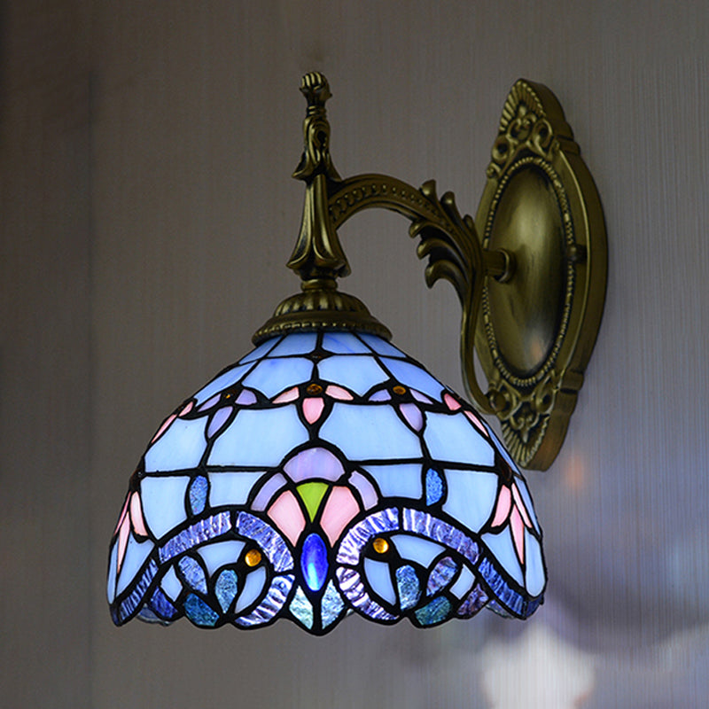 Lisslune | Victorian wall lamp with bowl shade, glass with spots, 1 head, wall lighting in blue for the living room