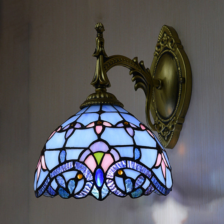Lisslune | Victorian wall lamp with bowl shade, glass with spots, 1 head, wall lighting in blue for the living room