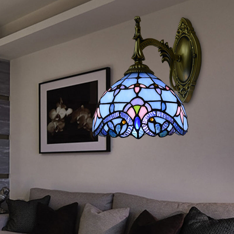 Lisslune | Victorian wall lamp with bowl shade, glass with spots, 1 head, wall lighting in blue for the living room