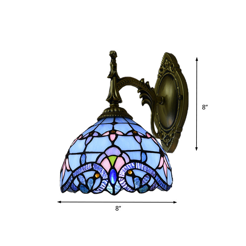Lisslune | Victorian wall lamp with bowl shade, glass with spots, 1 head, wall lighting in blue for the living room