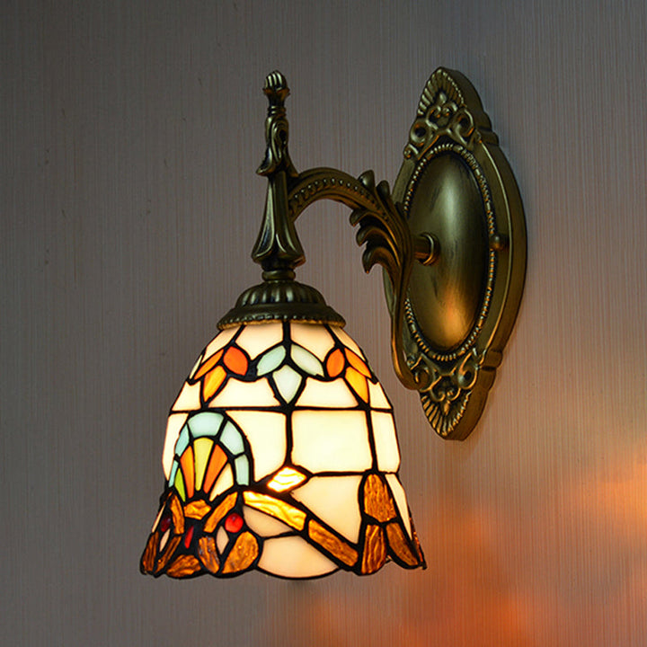 Lisslune | Stained Glass Bell Wall Lamp Baroque Style 1 Light Wall Fixture for Bedside