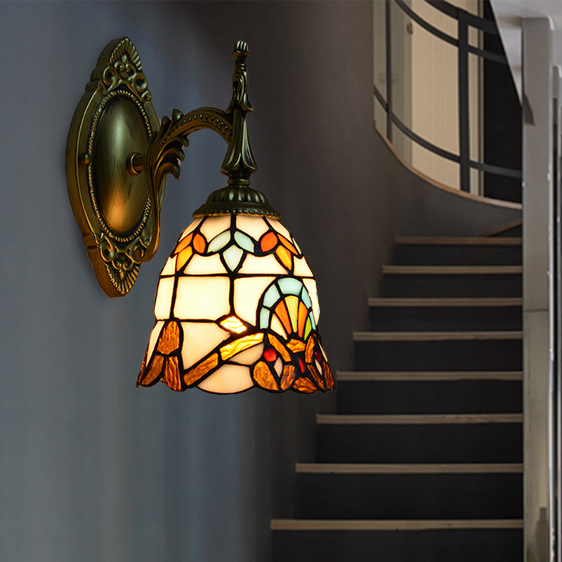Lisslune | Stained Glass Bell Wall Lamp Baroque Style 1 Light Wall Fixture for Bedside
