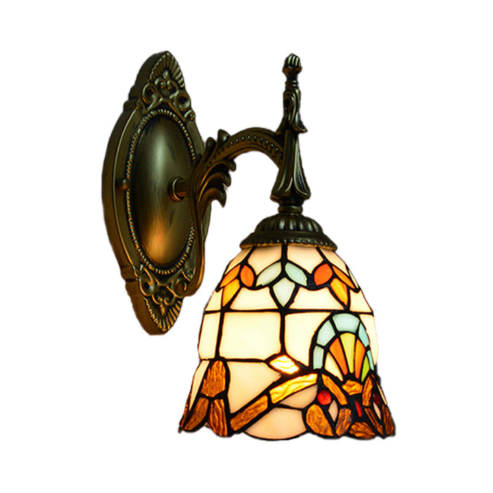 Lisslune | Stained Glass Bell Wall Lamp Baroque Style 1 Light Wall Fixture for Bedside