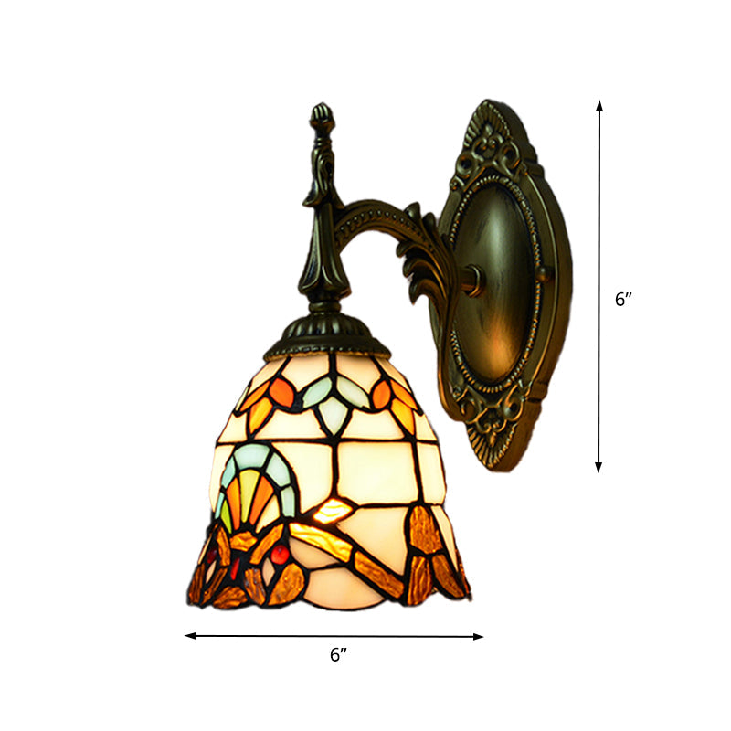 Lisslune | Stained Glass Bell Wall Lamp Baroque Style 1 Light Wall Fixture for Bedside