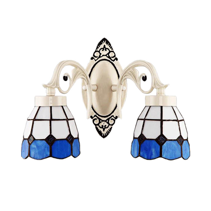 Lisslune | Bowl Shade Bedroom Wall Lamp Stained Glass 2 Lights Tiffany Style Wall Light in White
