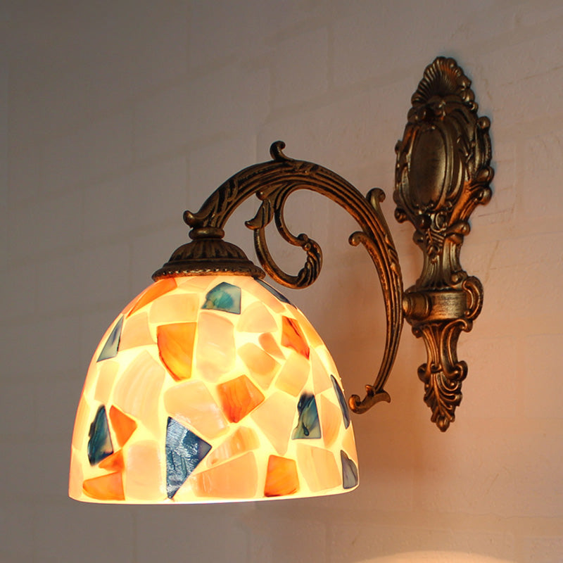 Lisslune | 1 Light Wall Light with Beige/White-Grey/Yellow-Blue Shade Tiffany Mosaic Shell Wall Light made of Brass for the Bedroom