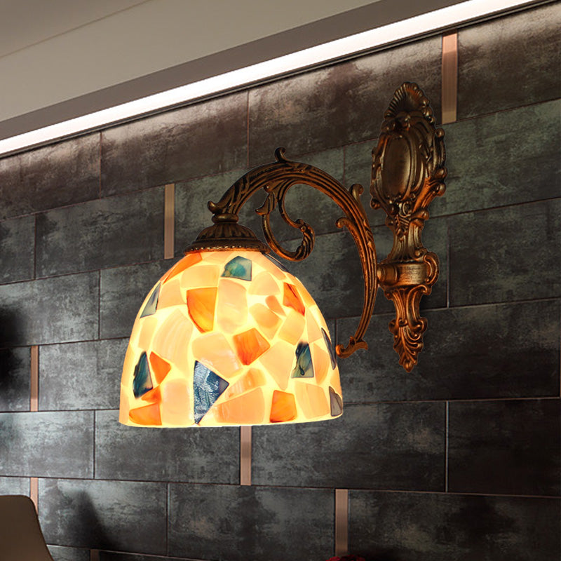 Lisslune | 1 Light Wall Light with Beige/White-Grey/Yellow-Blue Shade Tiffany Mosaic Shell Wall Light made of Brass for the Bedroom