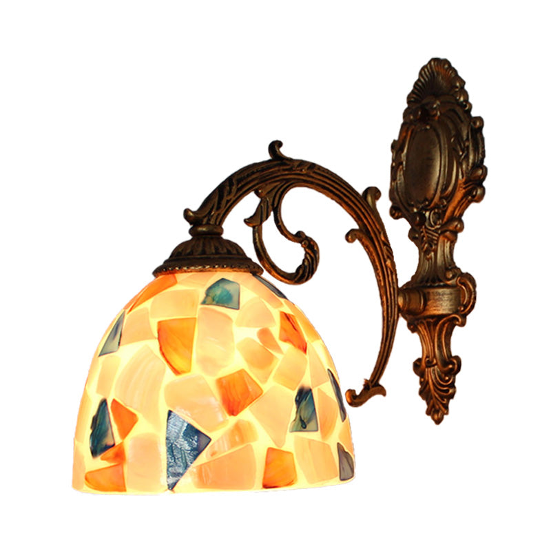 Lisslune | 1 Light Wall Light with Beige/White-Grey/Yellow-Blue Shade Tiffany Mosaic Shell Wall Light made of Brass for the Bedroom