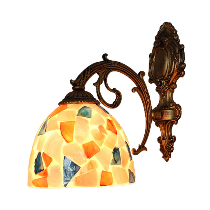 Lisslune | 1 Light Wall Light with Beige/White-Grey/Yellow-Blue Shade Tiffany Mosaic Shell Wall Light made of Brass for the Bedroom