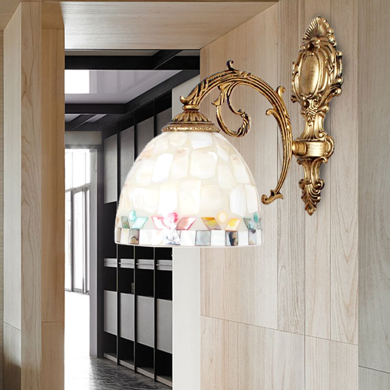 Lisslune | 1 Light Wall Light with Beige/White-Grey/Yellow-Blue Shade Tiffany Mosaic Shell Wall Light made of Brass for the Bedroom