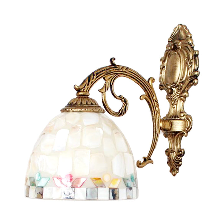 Lisslune | 1 Light Wall Light with Beige/White-Grey/Yellow-Blue Shade Tiffany Mosaic Shell Wall Light made of Brass for the Bedroom
