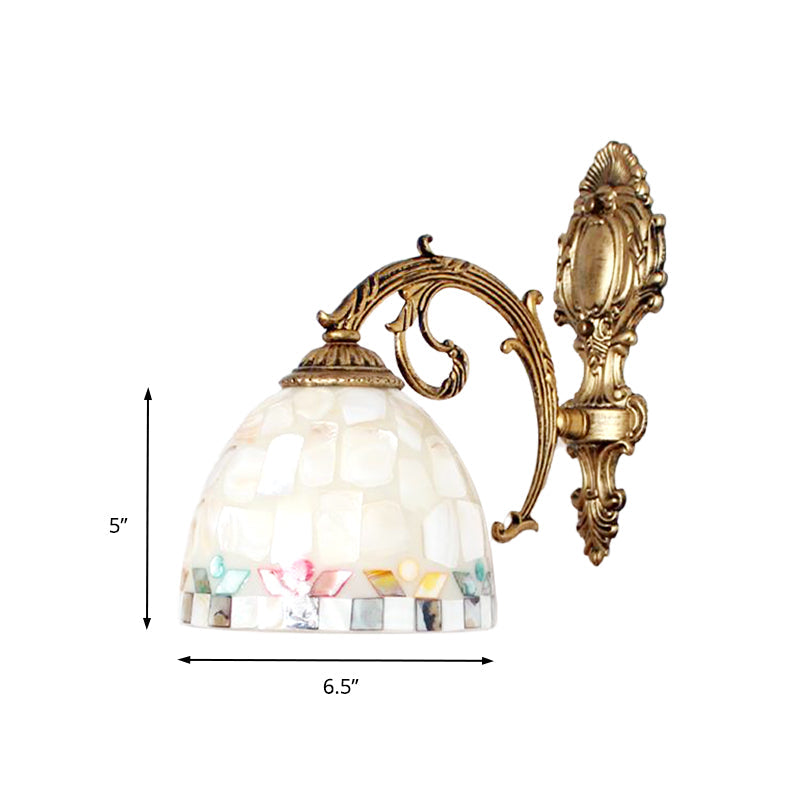 Lisslune | 1 Light Wall Light with Beige/White-Grey/Yellow-Blue Shade Tiffany Mosaic Shell Wall Light made of Brass for the Bedroom
