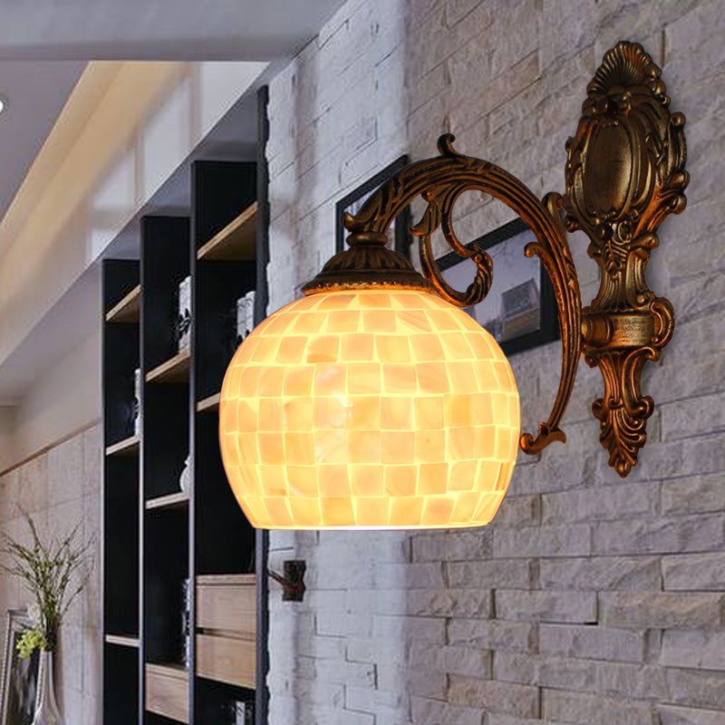 Lisslune | 1 Light Wall Light with Beige/White-Grey/Yellow-Blue Shade Tiffany Mosaic Shell Wall Light made of Brass for the Bedroom