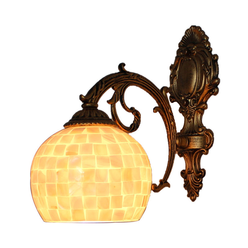 Lisslune | 1 Light Wall Light with Beige/White-Grey/Yellow-Blue Shade Tiffany Mosaic Shell Wall Light made of Brass for the Bedroom