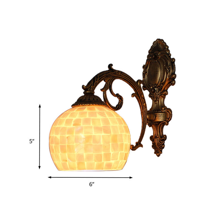 Lisslune | 1 Light Wall Light with Beige/White-Grey/Yellow-Blue Shade Tiffany Mosaic Shell Wall Light made of Brass for the Bedroom