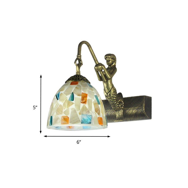 Lisslune | Bowl Wall Lamp Fixture Tiffany Shell 1 Head White Sconce Lamp Fixture with Mermaid Back Plate