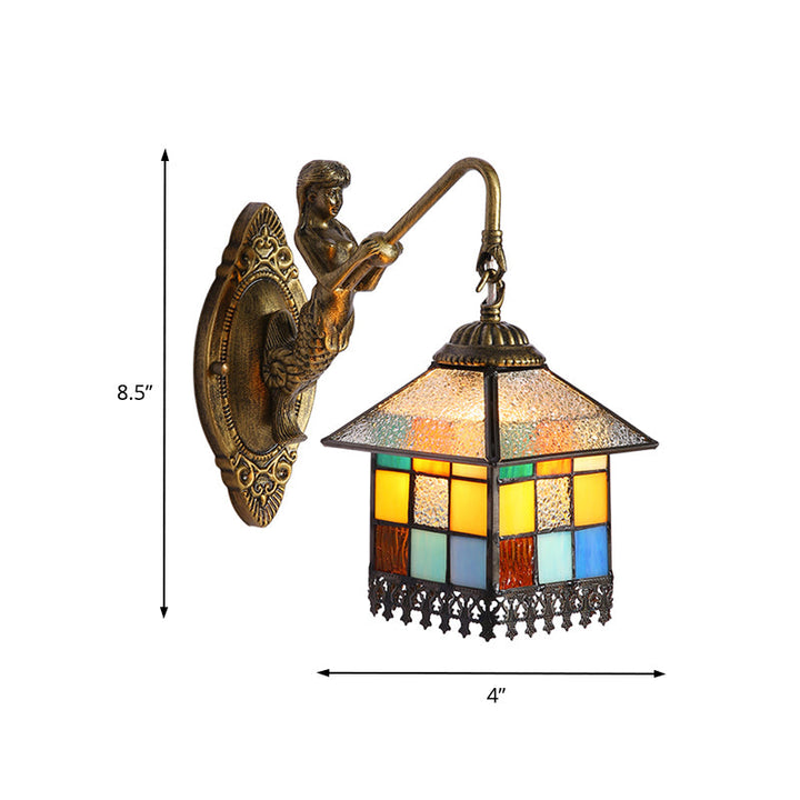 Skørter | Brass House Wall Sconce Light Tiffany 1 Head Multicolor Stained Glass Wall Lamp