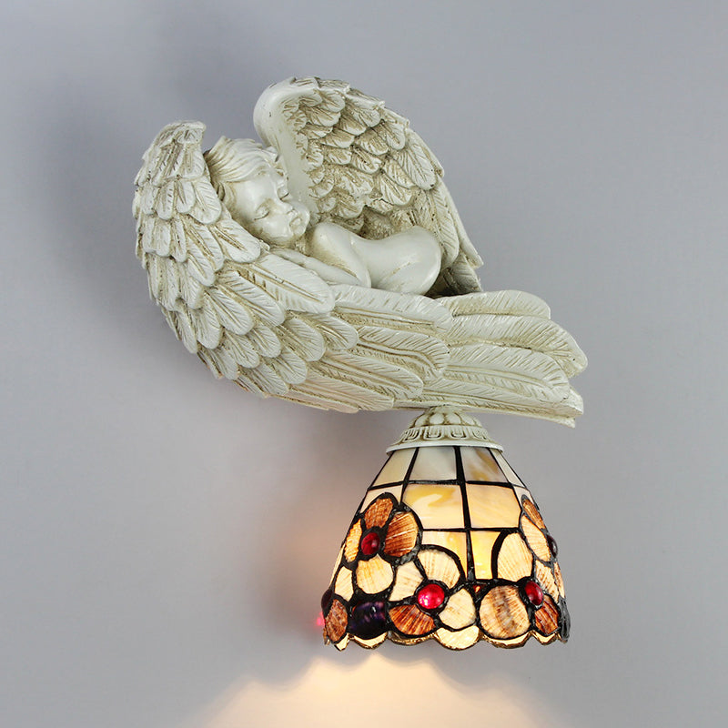 Lisslune | Shell Floral Wall Lamp with Sleeping Angel to the Right/Left Rustic Loft 1 Main Wall Lighting for Living Room