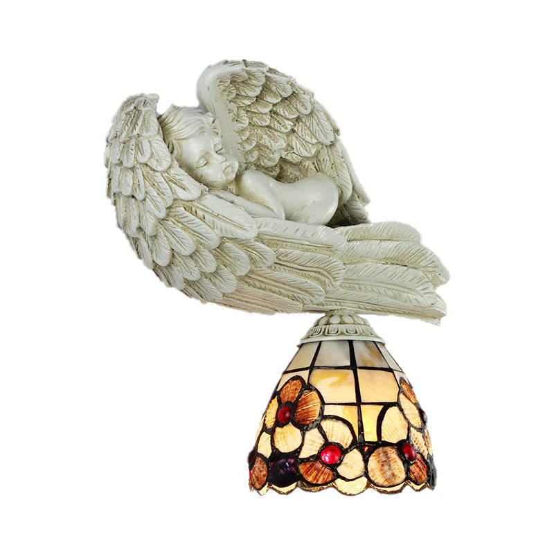 Lisslune | Shell Floral Wall Lamp with Sleeping Angel to the Right/Left Rustic Loft 1 Main Wall Lighting for Living Room