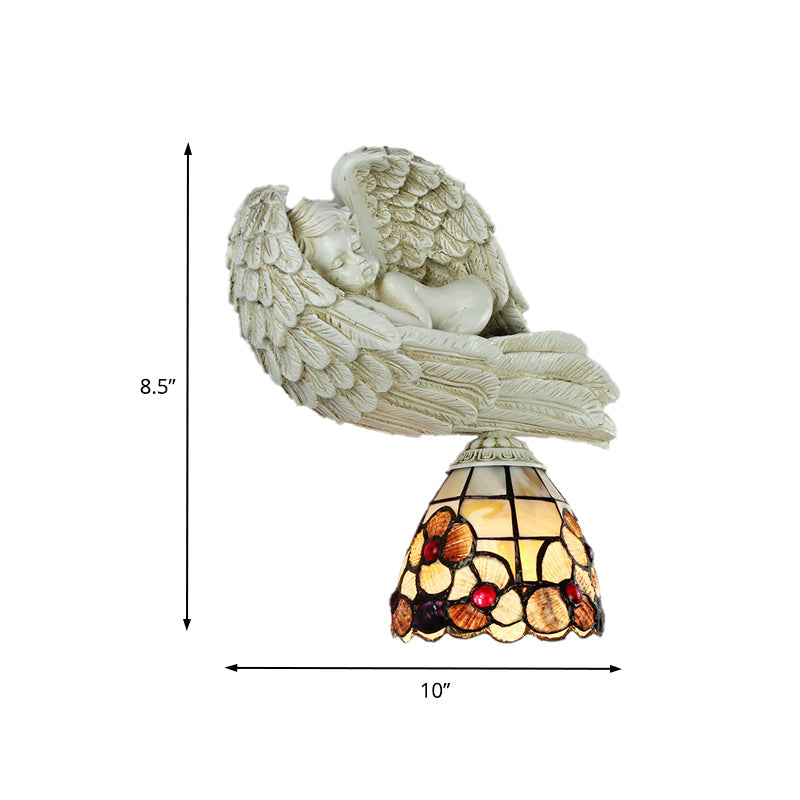 Lisslune | Shell Floral Wall Lamp with Sleeping Angel to the Right/Left Rustic Loft 1 Main Wall Lighting for Living Room