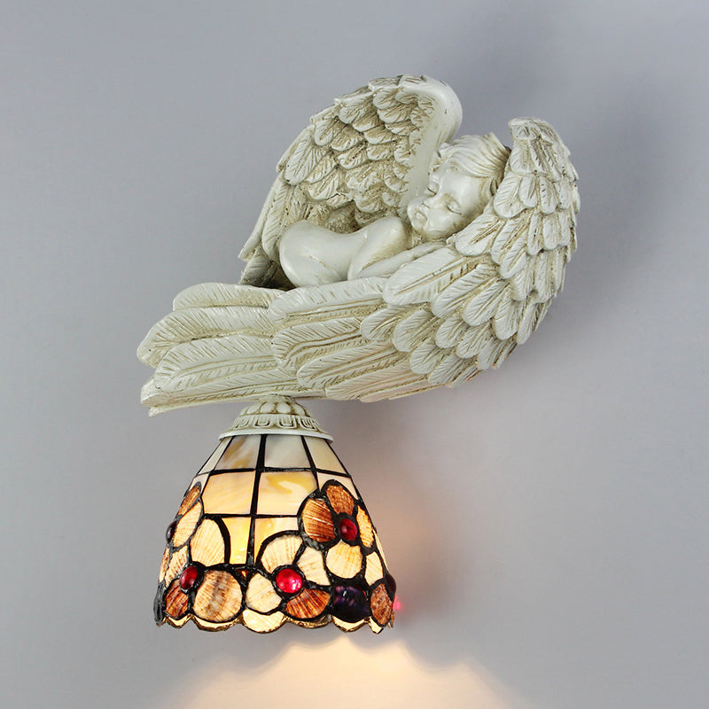 Lisslune | Shell Floral Wall Lamp with Sleeping Angel to the Right/Left Rustic Loft 1 Main Wall Lighting for Living Room