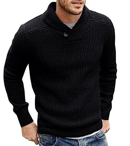 Men's chunky knit turtleneck sweater with button details Lisslune