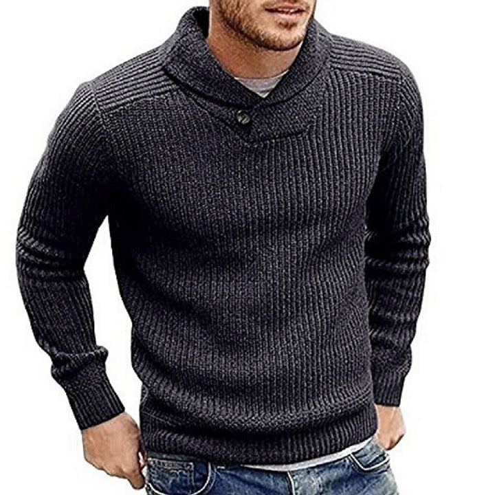 Men's chunky knit turtleneck sweater with button details Lisslune