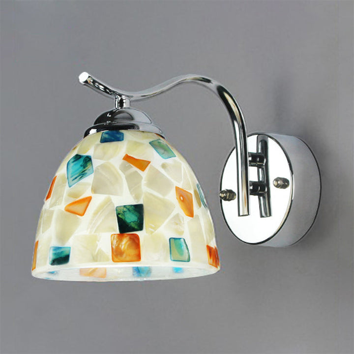 Lisslune | Bowl Wall Lamp Fixture Tiffany Braided Shell 1 Head Chrome Wall Light with Curved Arm