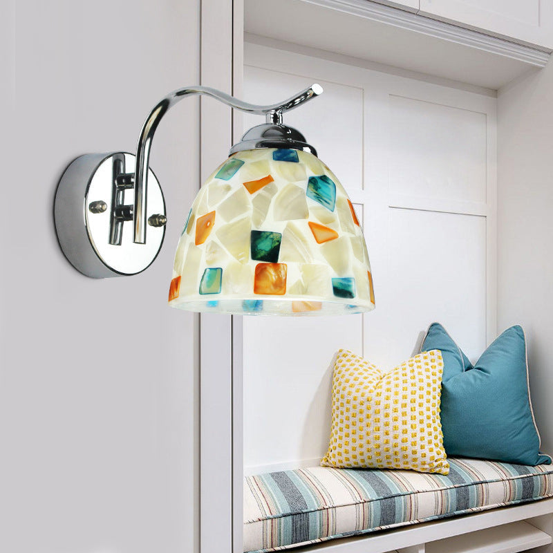 Lisslune | Bowl Wall Lamp Fixture Tiffany Braided Shell 1 Head Chrome Wall Light with Curved Arm