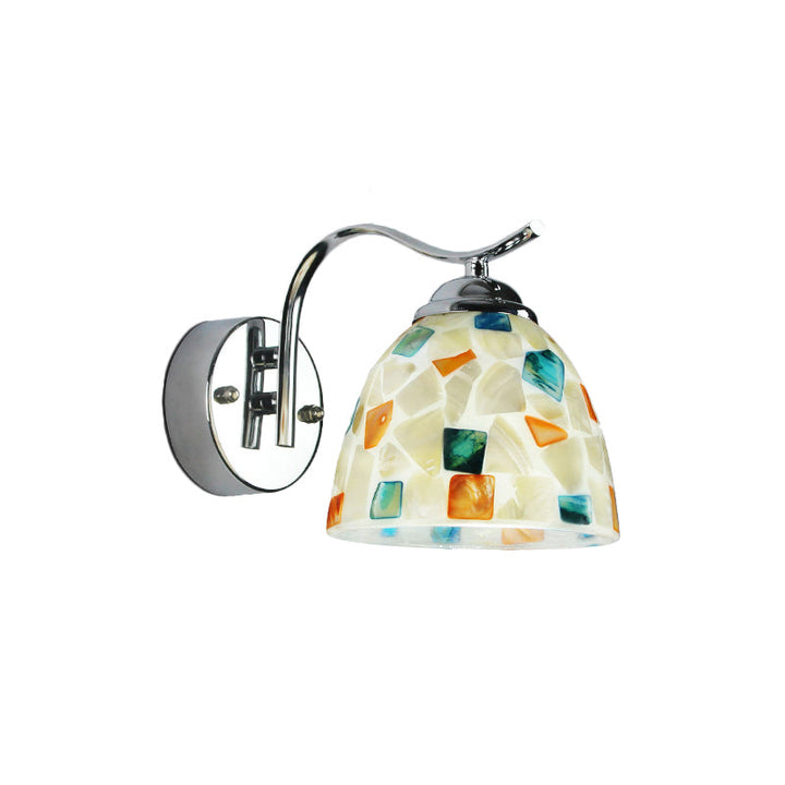 Lisslune | Bowl Wall Lamp Fixture Tiffany Braided Shell 1 Head Chrome Wall Light with Curved Arm