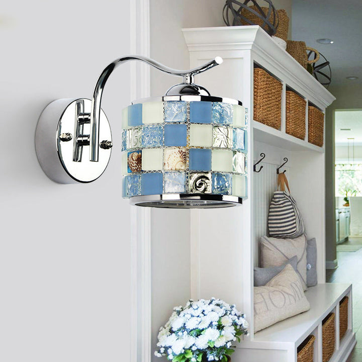 Lisslune | Cylinder-shaped Wall Lighting Tiffany Mosaic Glass 1 Light Wall Fixture Light in Blue for Hall