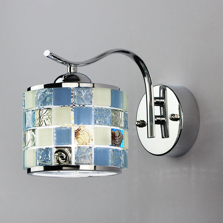 Lisslune | Cylinder-shaped Wall Lighting Tiffany Mosaic Glass 1 Light Wall Fixture Light in Blue for Hall