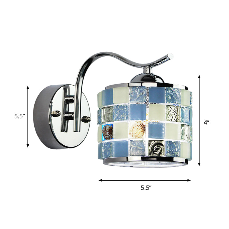 Lisslune | Cylinder-shaped Wall Lighting Tiffany Mosaic Glass 1 Light Wall Fixture Light in Blue for Hall