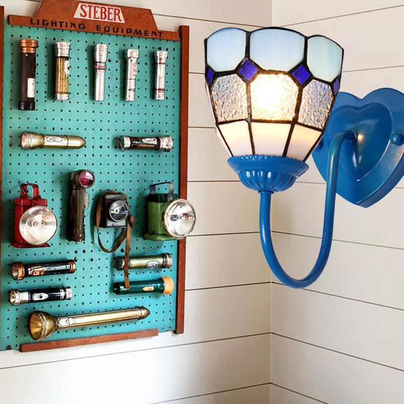 Lisslune | 1 Head Bathroom Wall Light Tiffany Blue/White/Antique Brass Wall Mounted Light with Dome Dimple Glass Shade