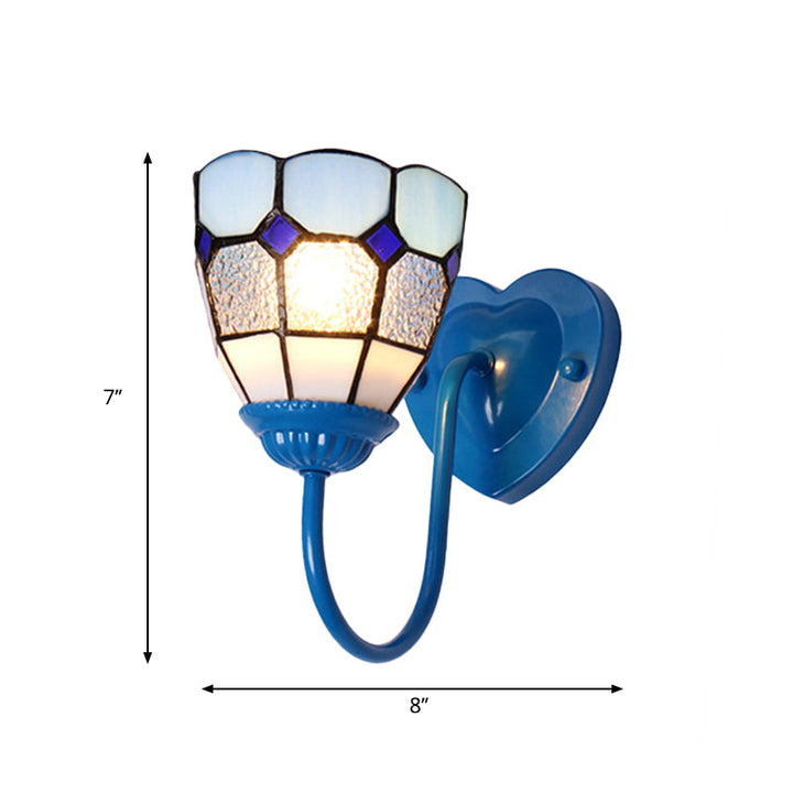Lisslune | 1 Head Bathroom Wall Light Tiffany Blue/White/Antique Brass Wall Mounted Light with Dome Dimple Glass Shade
