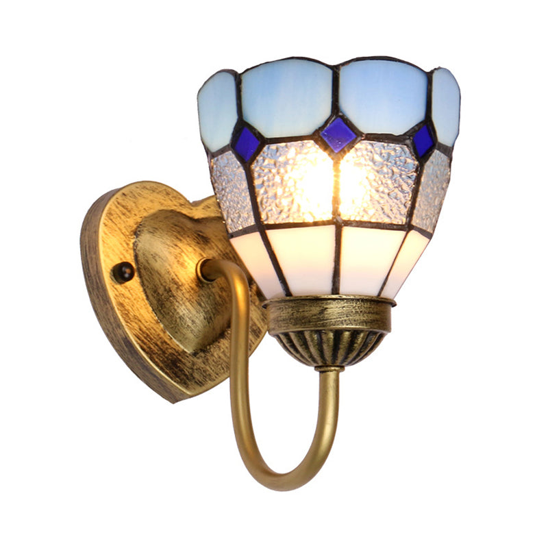 Lisslune | 1 Head Bathroom Wall Light Tiffany Blue/White/Antique Brass Wall Mounted Light with Dome Dimple Glass Shade
